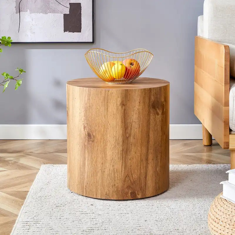 Tavolino da caffè rotondo moderno con base cilindrica decorata