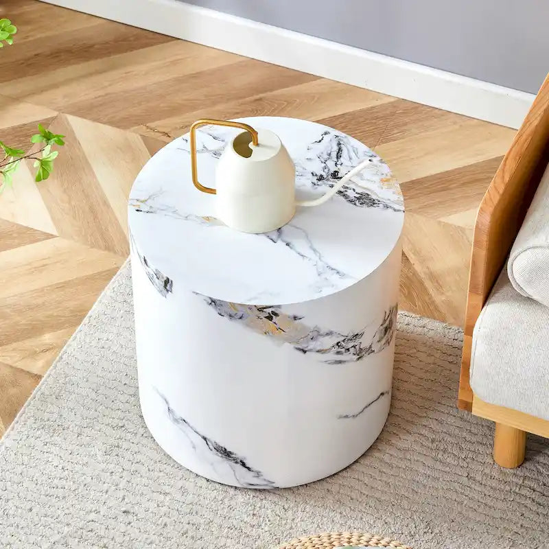 Tavolino da caffè rotondo moderno con base cilindrica decorata