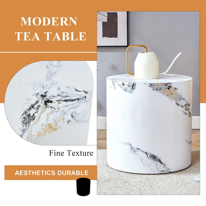 Tavolino da caffè rotondo moderno con base cilindrica decorata