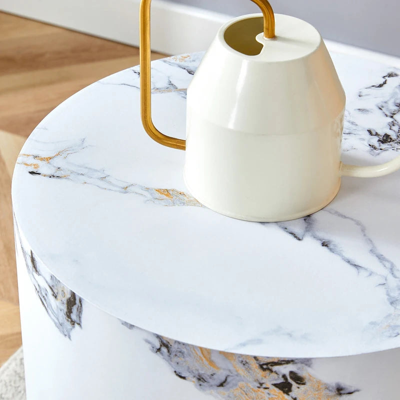 Tavolino da caffè rotondo moderno con base cilindrica decorata