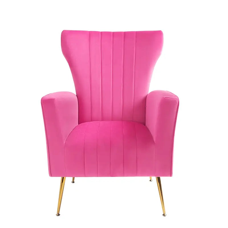 Sillón decorativo de terciopelo con respaldo alto y patas de metal dorado