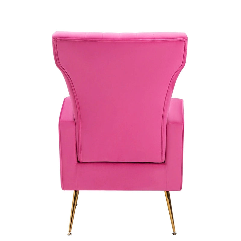 Sillón decorativo de terciopelo con respaldo alto y patas de metal dorado