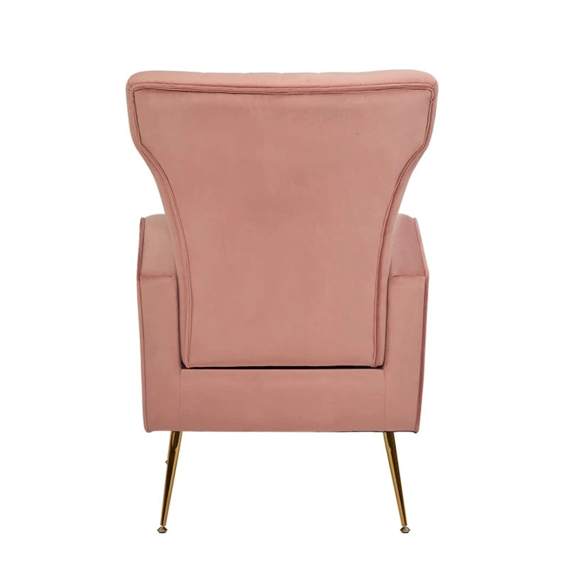 Sillón decorativo de terciopelo con respaldo alto y patas de metal dorado