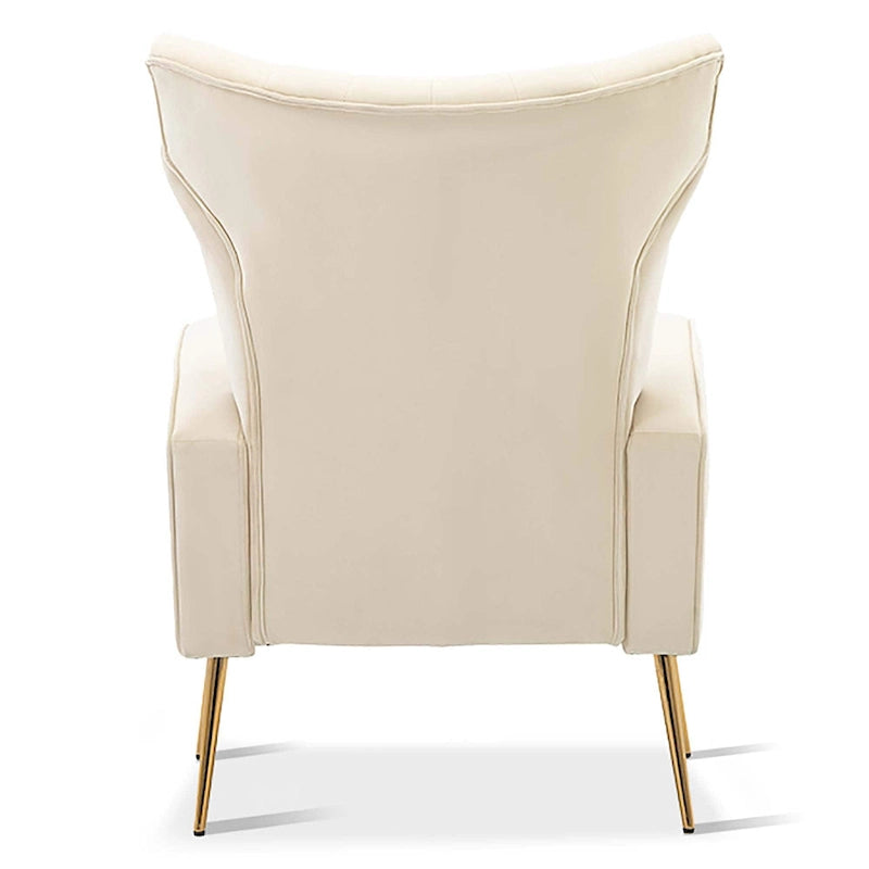 Sillón decorativo de terciopelo con respaldo alto y patas de metal dorado