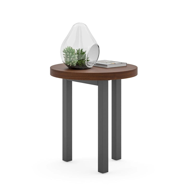 Round Walnut Wood End Table