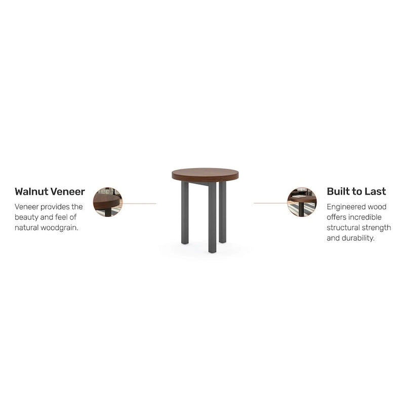 Round Walnut Wood End Table