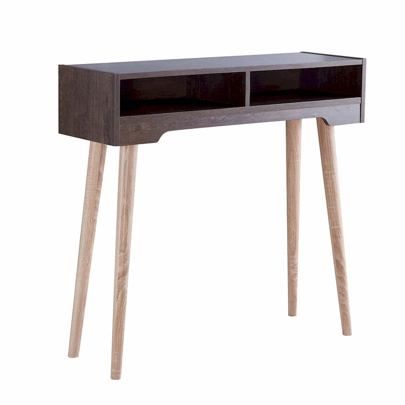 Mesa consola moderna de mediados de siglo con 2 estantes