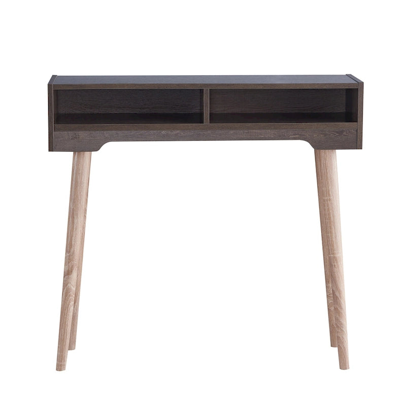 Mesa consola moderna de mediados de siglo con 2 estantes