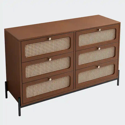 Cassettiera in rattan con 6 cassetti e gambe in metallo