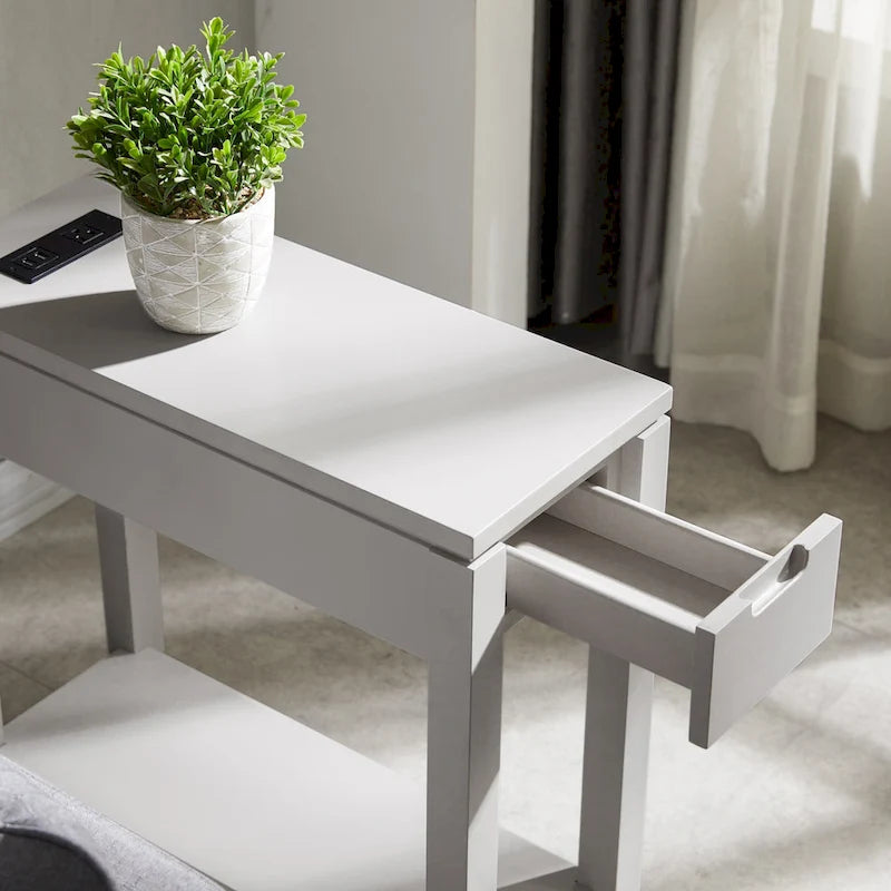 Table d'appoint avec tiroir et étagère ouverte, en bois massif, avec recharge
