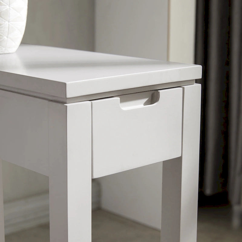 Table d'appoint avec tiroir et étagère ouverte, en bois massif, avec recharge