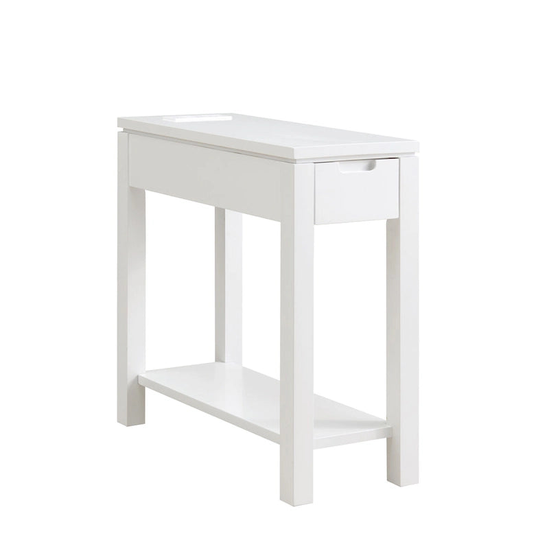 Table d'appoint avec tiroir et étagère ouverte, en bois massif, avec recharge