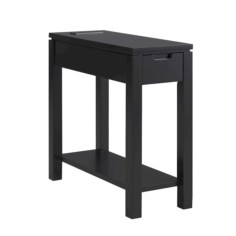 Table d'appoint avec tiroir et étagère ouverte, en bois massif, avec recharge