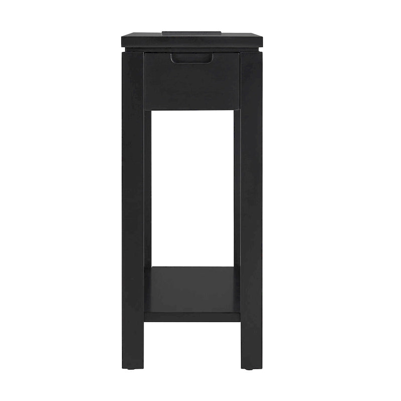 Table d'appoint avec tiroir et étagère ouverte, en bois massif, avec recharge