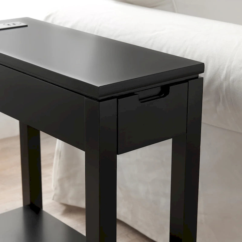 Table d'appoint avec tiroir et étagère ouverte, en bois massif, avec recharge