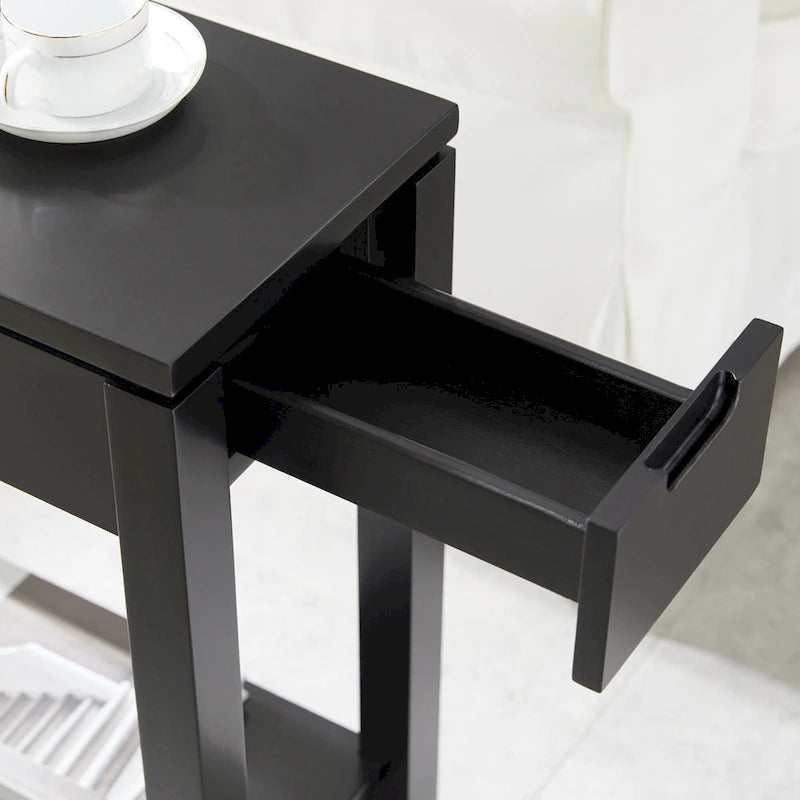 Table d'appoint avec tiroir et étagère ouverte, en bois massif, avec recharge