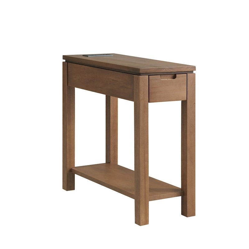 Table d'appoint avec tiroir et étagère ouverte, en bois massif, avec recharge