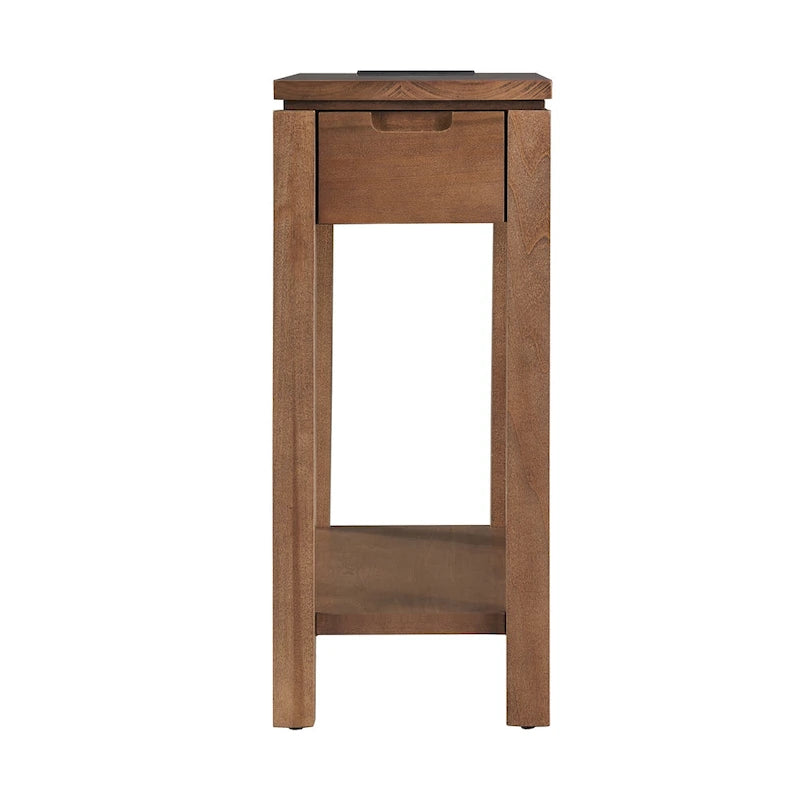 Table d'appoint avec tiroir et étagère ouverte, en bois massif, avec recharge