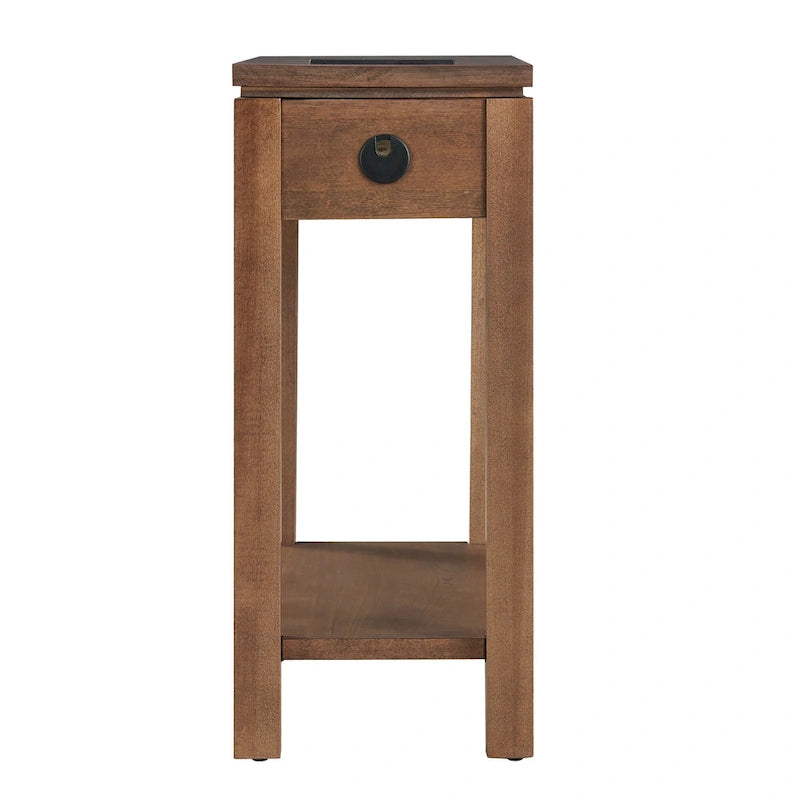 Table d'appoint avec tiroir et étagère ouverte, en bois massif, avec recharge