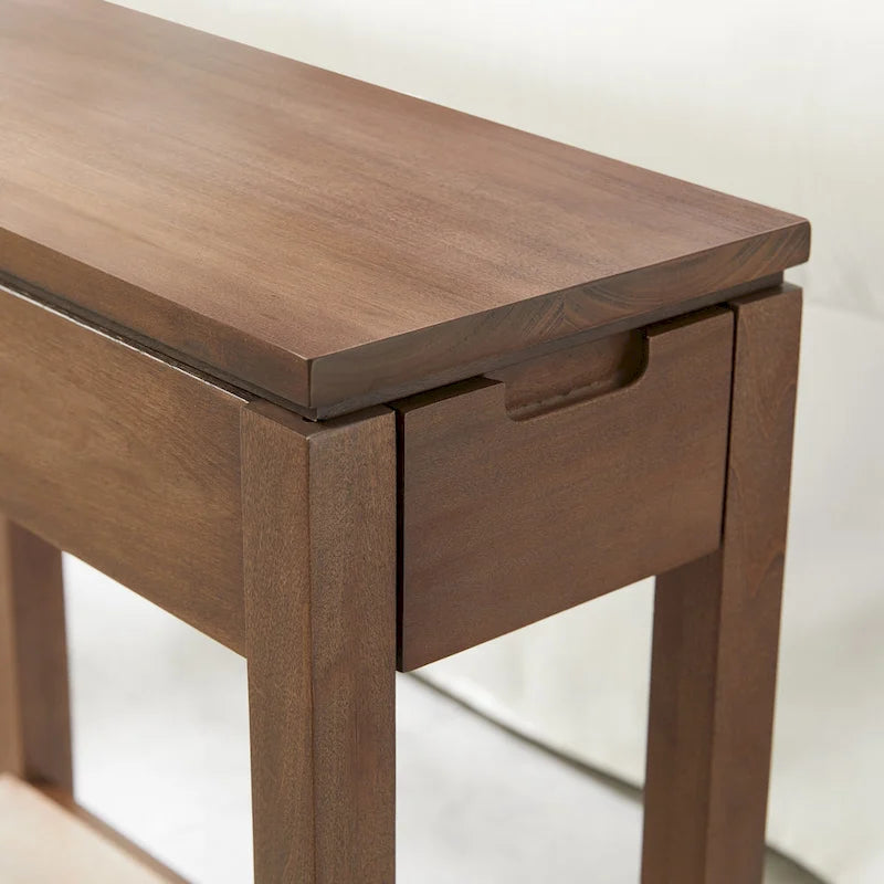 Table d'appoint avec tiroir et étagère ouverte, en bois massif, avec recharge