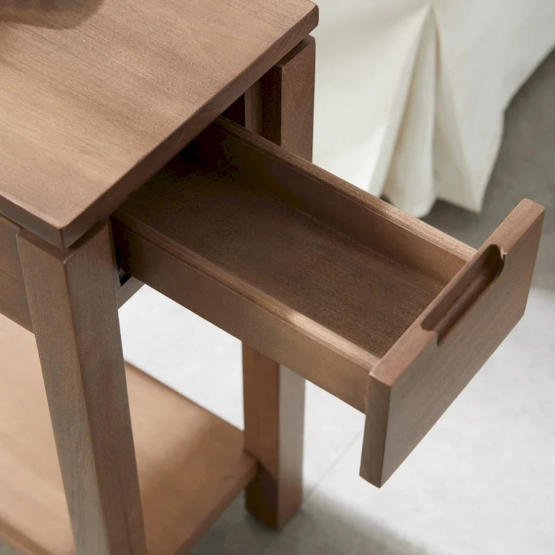 Table d'appoint avec tiroir et étagère ouverte, en bois massif, avec recharge