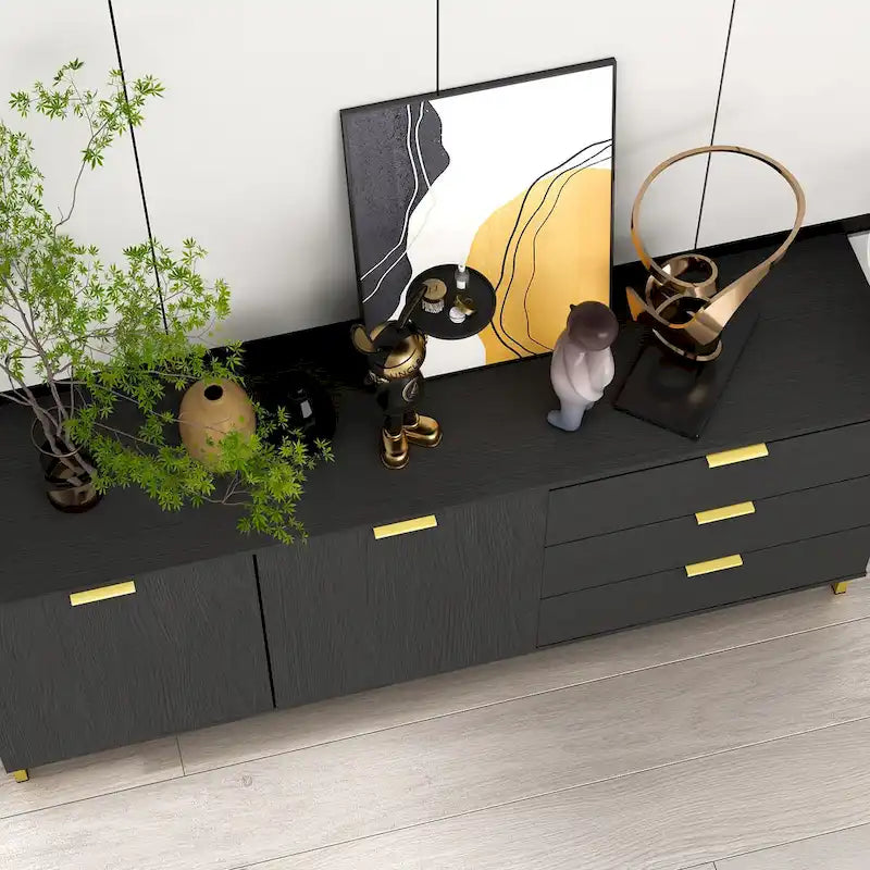 Cassettiera moderna di metà secolo con gambe dorate e spazio contenitore misto