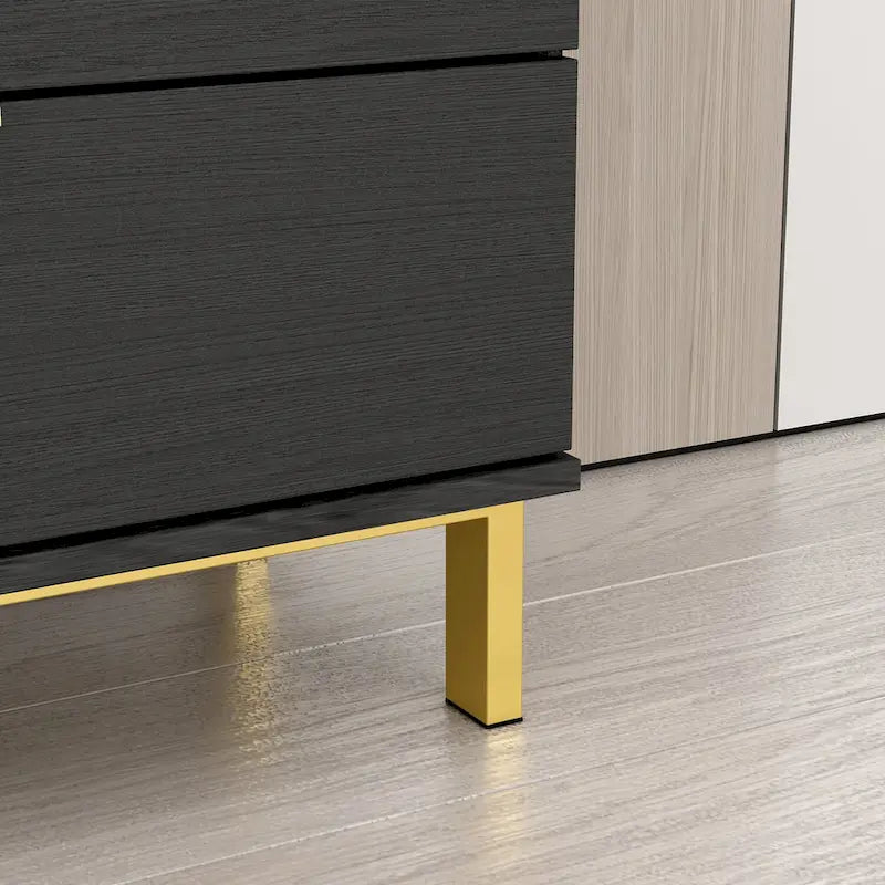 Cassettiera moderna di metà secolo con gambe dorate e spazio contenitore misto