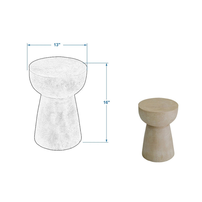 Mesa auxiliar redonda de madera maciza de teca encalada con pedestal