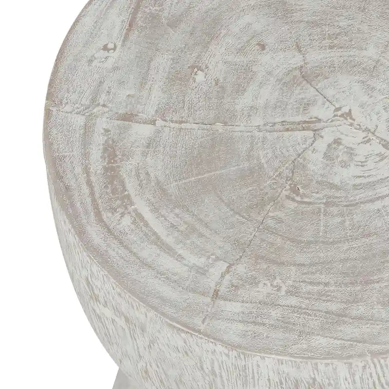Mesa auxiliar redonda de madera maciza de teca encalada con pedestal