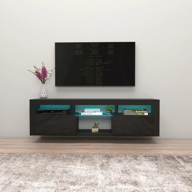 Meuble TV mural flottant avec éclairage LED à 16 couleurs – convient jusqu'à 70"