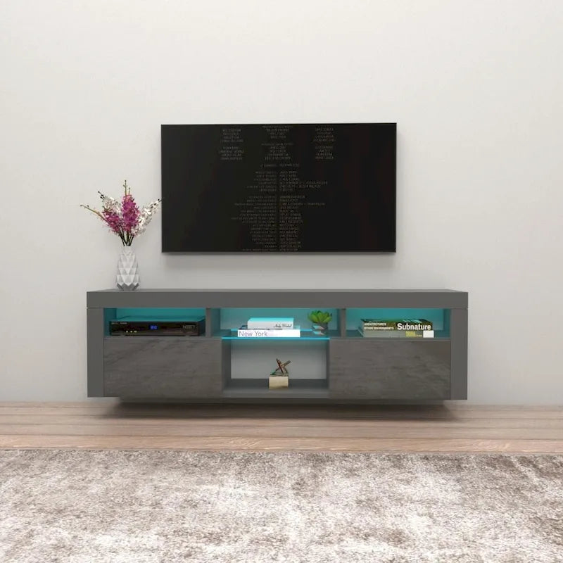 Meuble TV mural flottant avec éclairage LED à 16 couleurs – convient jusqu'à 70"