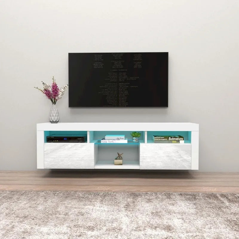 Mueble flotante de TV montado en la pared con luces LED de 16 colores - compatible con televisores de hasta 70"