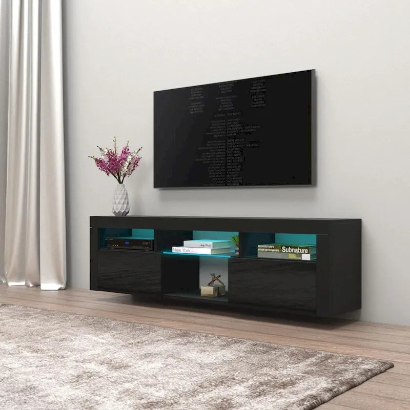 Mueble flotante de TV montado en la pared con luces LED de 16 colores - compatible con televisores de hasta 70"