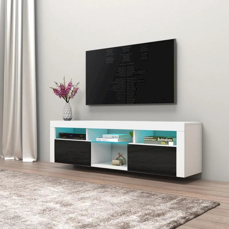 Mueble flotante de TV montado en la pared con luces LED de 16 colores - compatible con televisores de hasta 70"