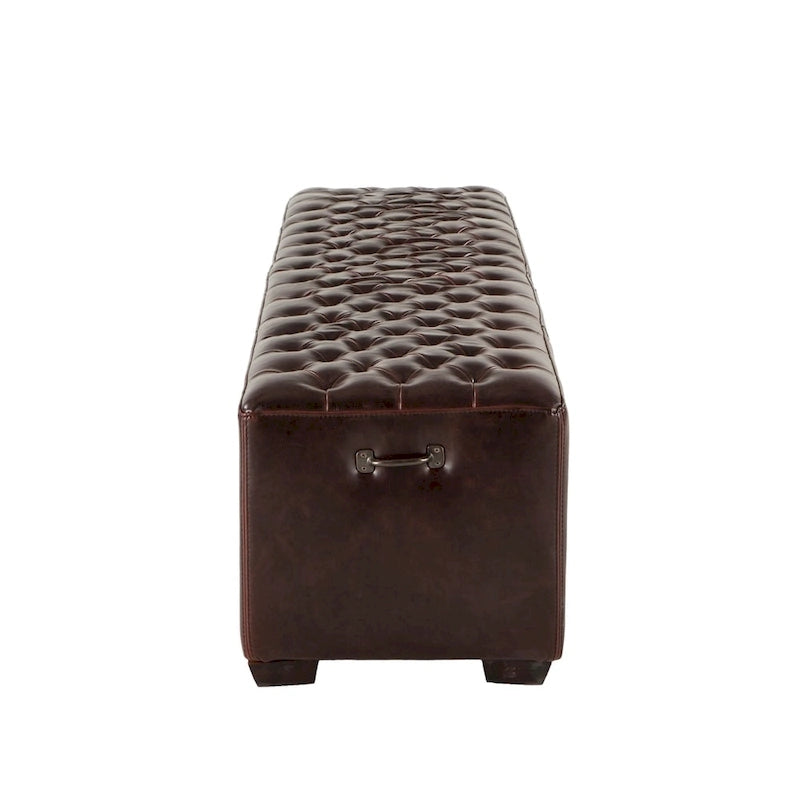 Banquette de 78 pouces en similicuir avec capitonnage en losanges et pieds en noyer