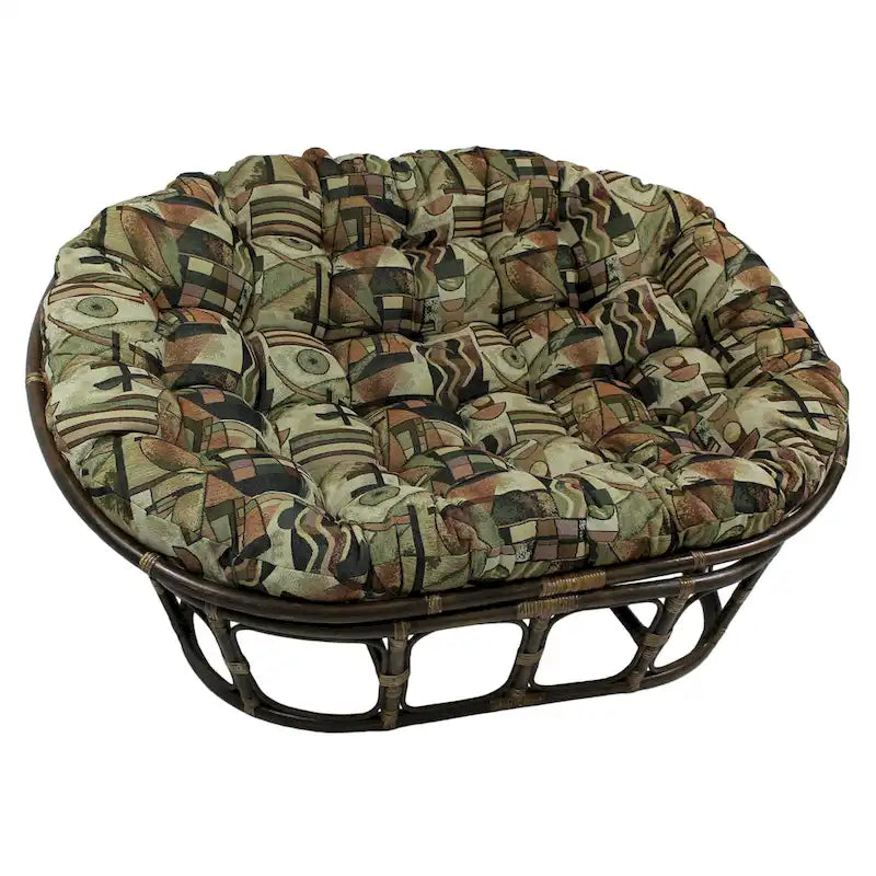 Sillón papasan doble de ratán con cojín tapizado capitonado