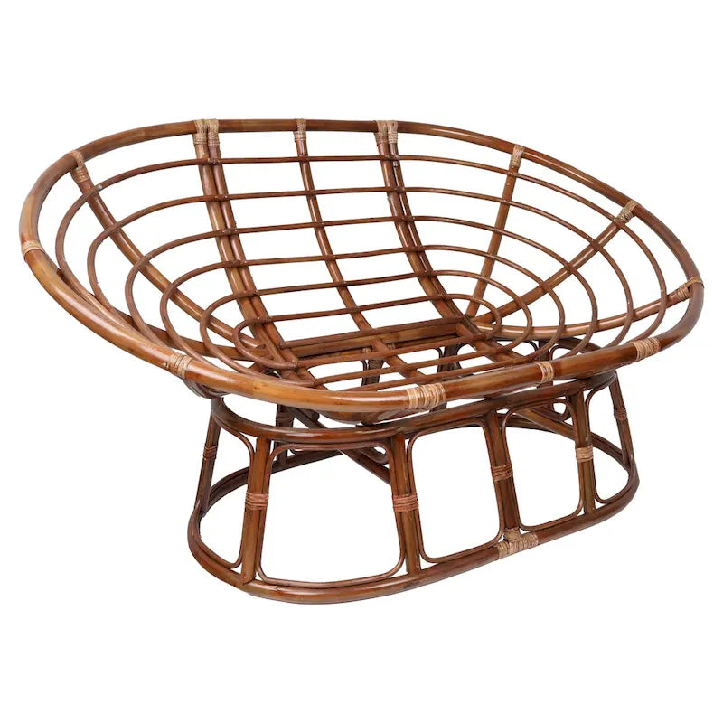 Sillón papasan doble de ratán con cojín tapizado capitonado