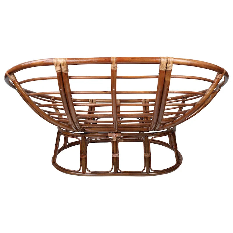 Sillón papasan doble de ratán con cojín tapizado capitonado