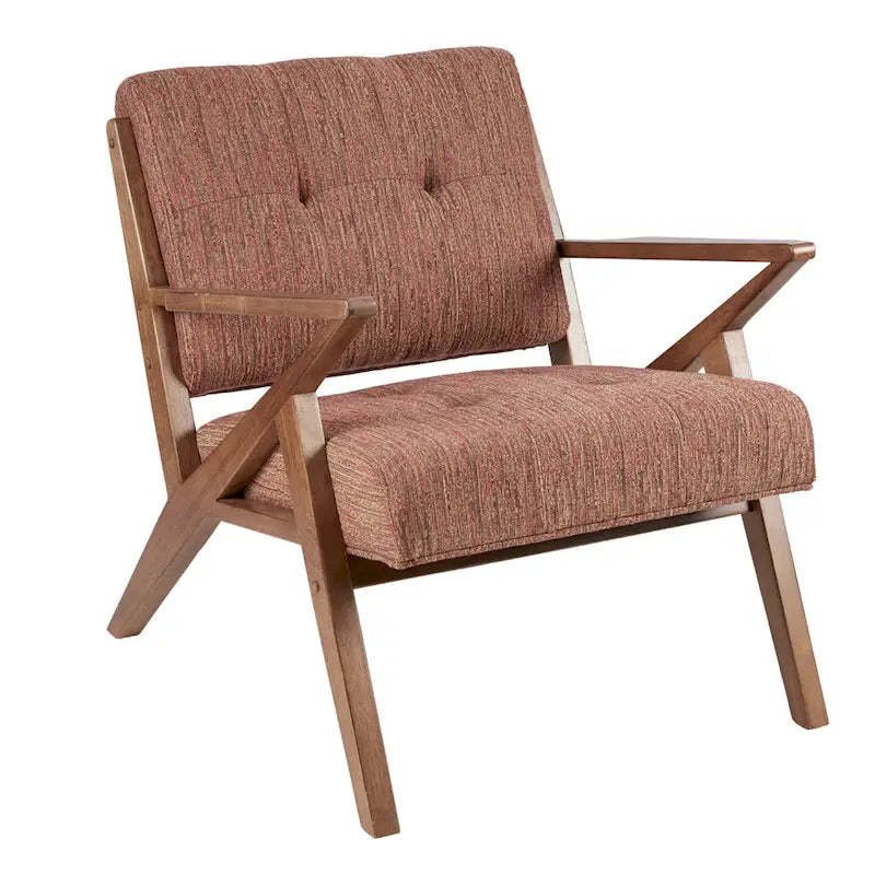 Gepolsterter Mid-Century-Modern-Sessel mit angewinkelten Holzarmlehnen