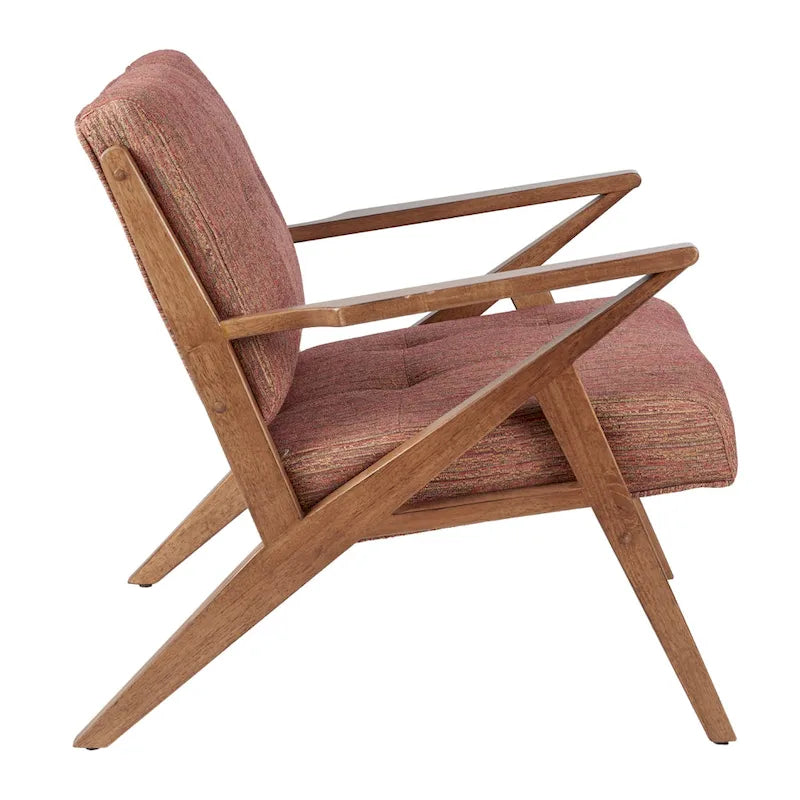 Gepolsterter Mid-Century-Modern-Sessel mit angewinkelten Holzarmlehnen