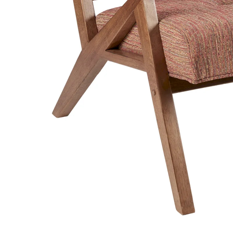 Gepolsterter Mid-Century-Modern-Sessel mit angewinkelten Holzarmlehnen
