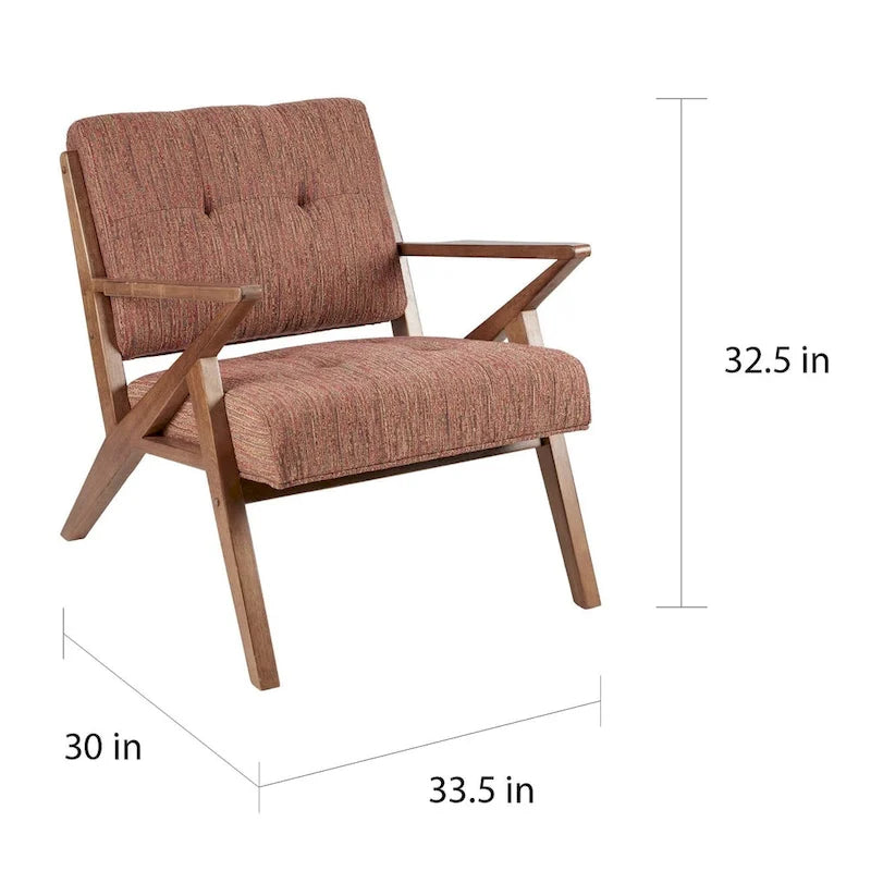 Gepolsterter Mid-Century-Modern-Sessel mit angewinkelten Holzarmlehnen