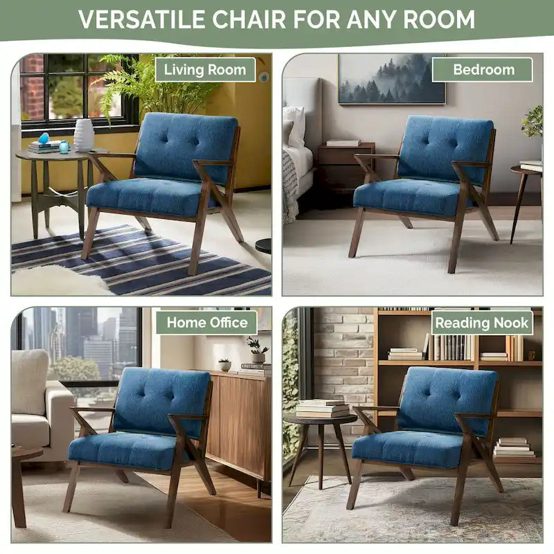 Gepolsterter Mid-Century-Modern-Sessel mit angewinkelten Holzarmlehnen