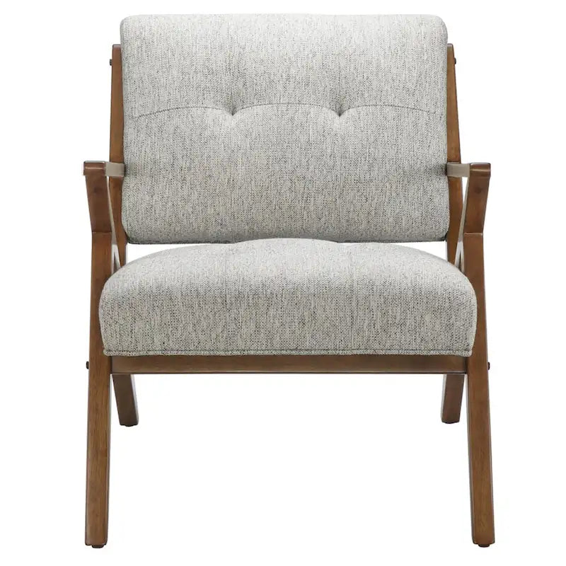 Gepolsterter Mid-Century-Modern-Sessel mit angewinkelten Holzarmlehnen