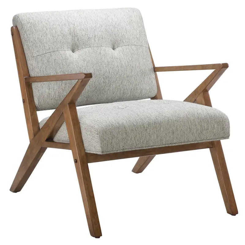 Gepolsterter Mid-Century-Modern-Sessel mit angewinkelten Holzarmlehnen