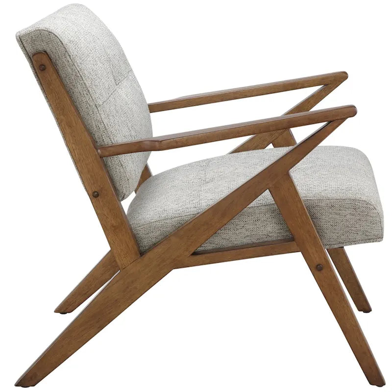 Gepolsterter Mid-Century-Modern-Sessel mit angewinkelten Holzarmlehnen