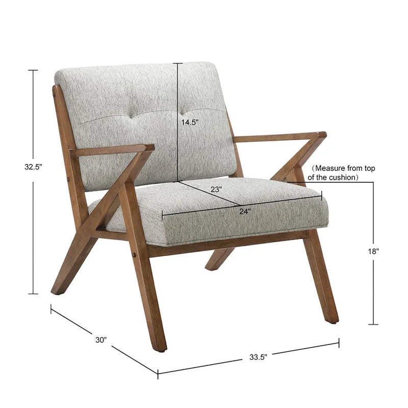 Gepolsterter Mid-Century-Modern-Sessel mit angewinkelten Holzarmlehnen