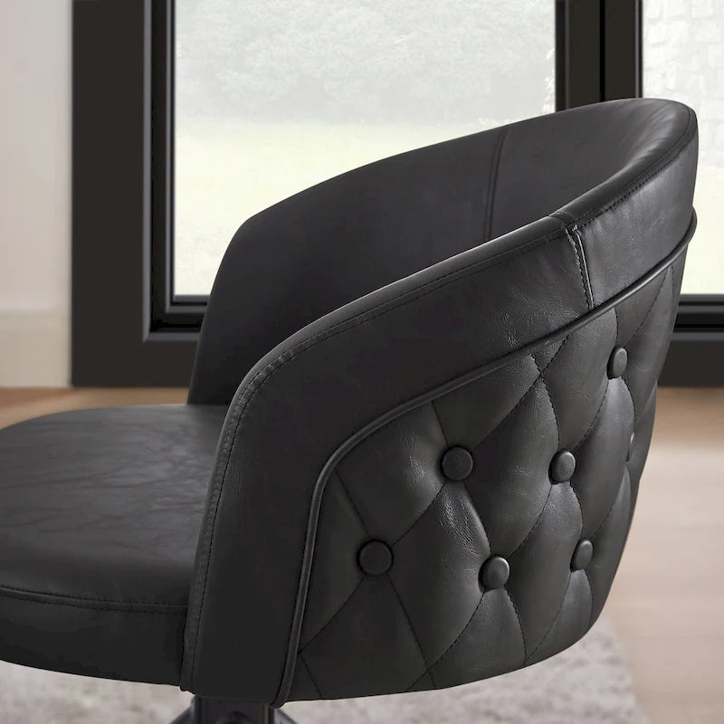 Sillón auxiliar giratorio de cuero sintético con respaldo capitoné de botones