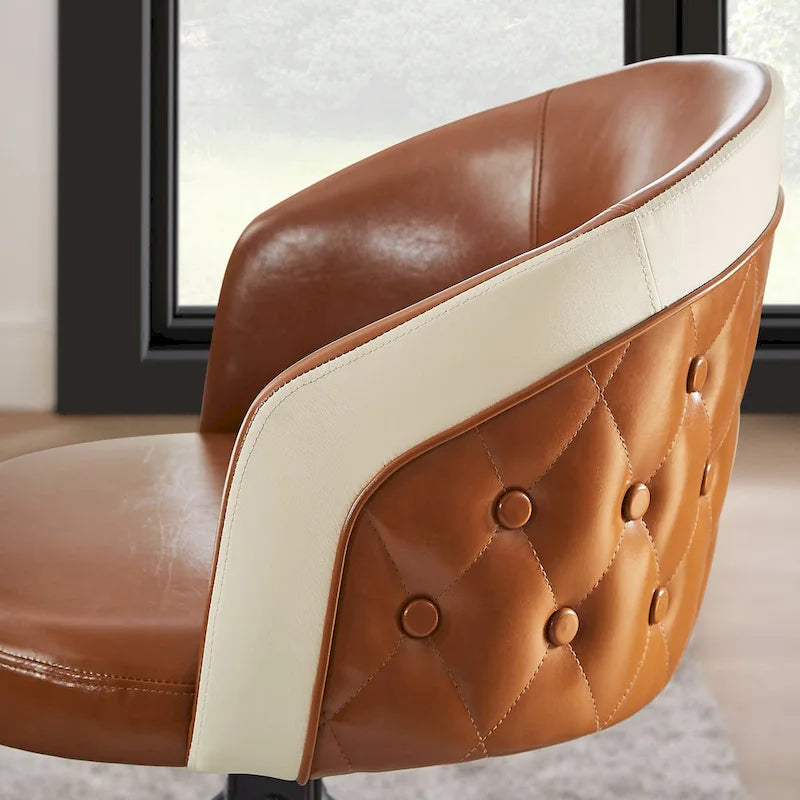 Sillón auxiliar giratorio de cuero sintético con respaldo capitoné de botones