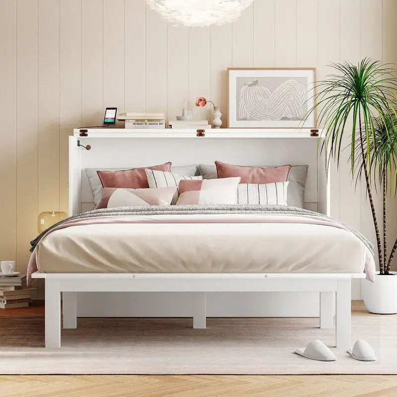 Mobile letto Murphy matrimoniale con scrivanie scorrevoli e porta USB integrata